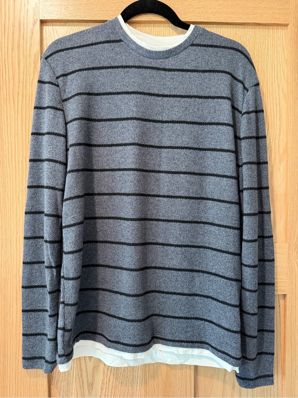 Zara Blue and Black Striped Crewneck Sweater
